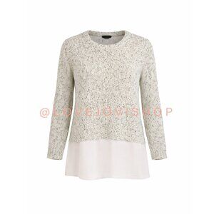 Classic | Club Monaco Side Hem Wool Blend Sweater | Marled Light Grey Cream | L